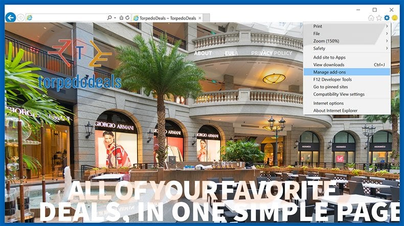 Removing Torpedo Deals ads from Internet Explorer step 1