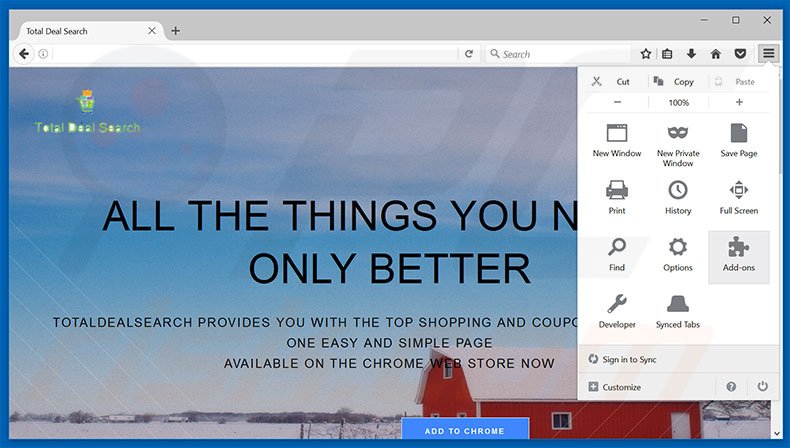 Removing Total Deal Search ads from Mozilla Firefox step 1