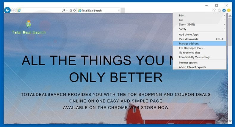 Removing Total Deal Search ads from Internet Explorer step 1