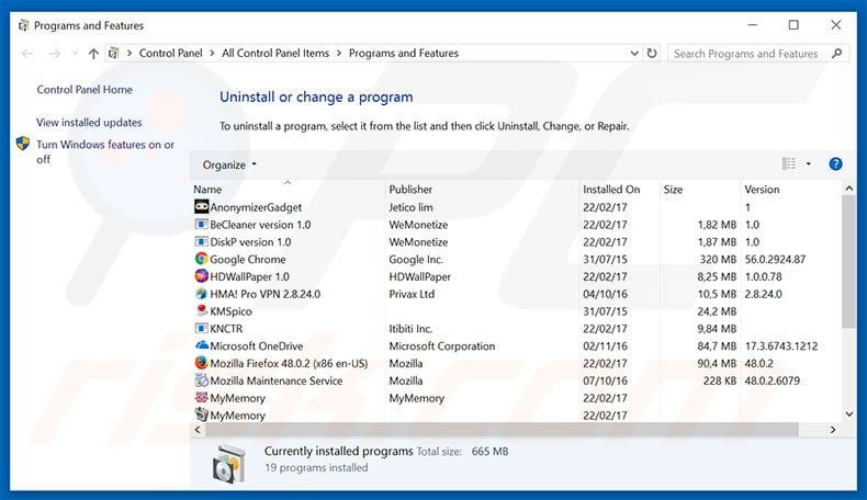 Total Deal Search adware uninstall via Control Panel