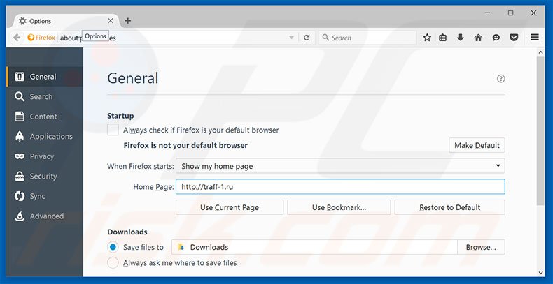 Removing traff-1.ru from Mozilla Firefox homepage