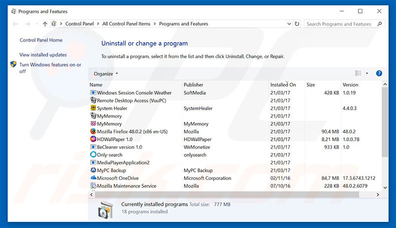 traff-1.ru browser hijacker uninstall via Control Panel