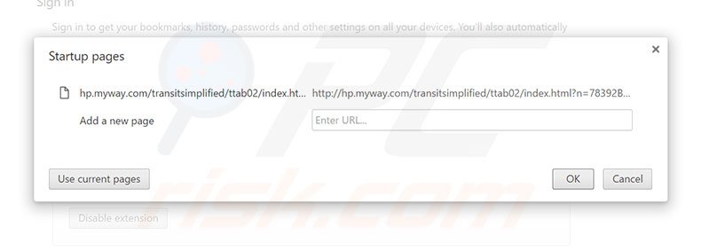 Removing hp.myway.com from Google Chrome homepage