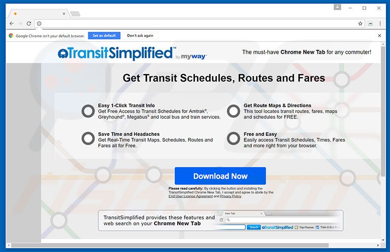 Website used to promote TransitSimplified browser hijacker