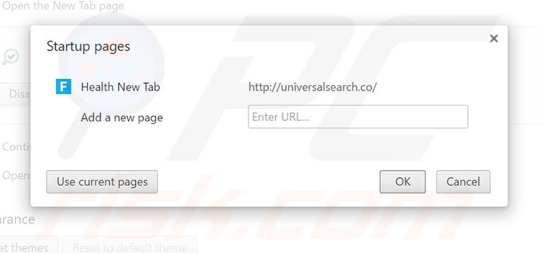 Removing universalsearch.co from Google Chrome homepage