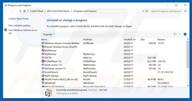 universalsearch.co browser hijacker uninstall via Control Panel