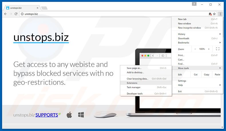 Removing unstops.biz  ads from Google Chrome step 1