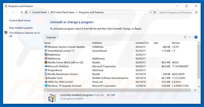 unstops.biz adware uninstall via Control Panel