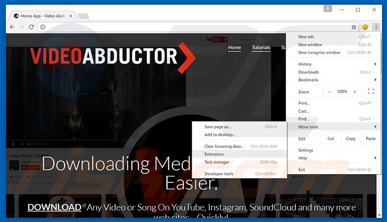 Removing Video Abductor  ads from Google Chrome step 1