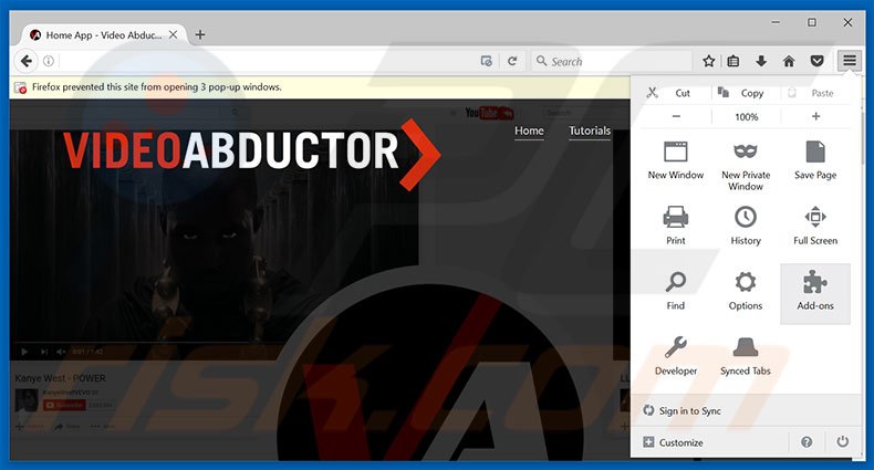 Removing Video Abductor ads from Mozilla Firefox step 1