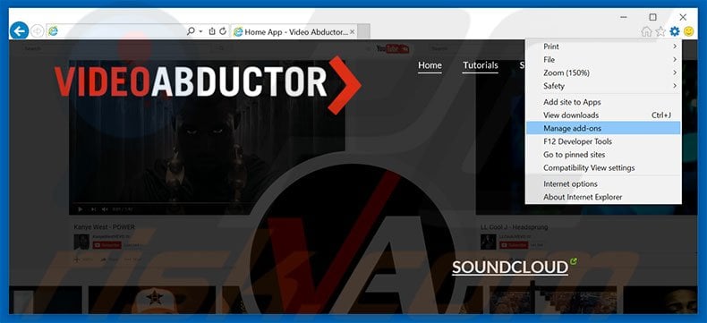 Removing Video Abductor ads from Internet Explorer step 1