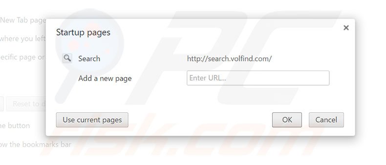 Removing search.volfind.com from Google Chrome homepage