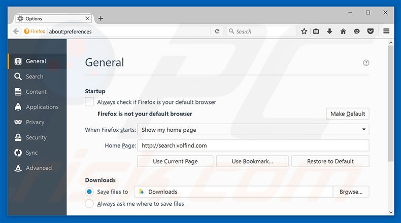 Removing search.volfind.com from Mozilla Firefox homepage