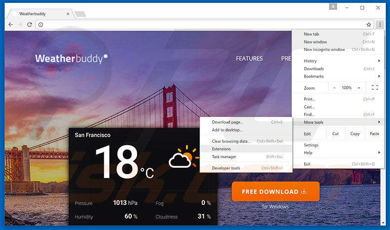 Removing WeatherBuddy  ads from Google Chrome step 1