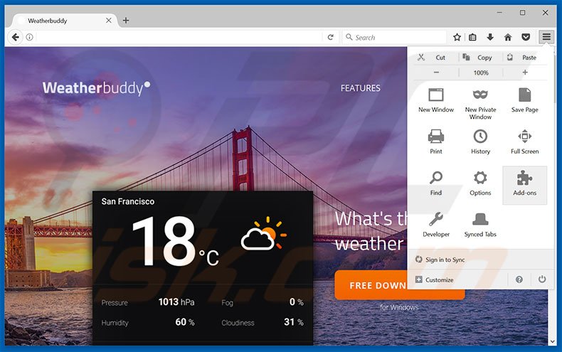 Removing WeatherBuddy ads from Mozilla Firefox step 1