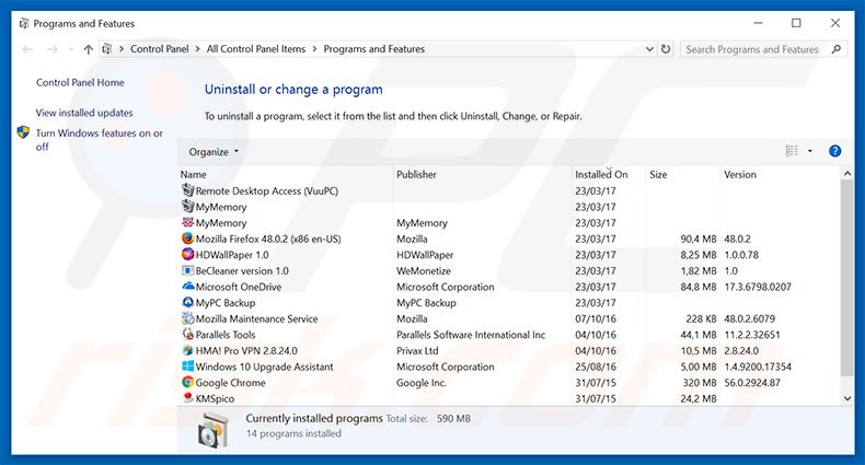 Something Went Wrong With Your Windows adware uninstall via Control Panel