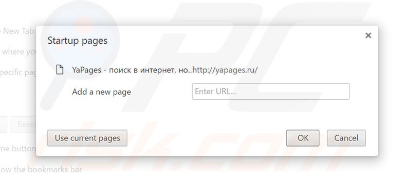 Removing yapages.ru from Google Chrome homepage