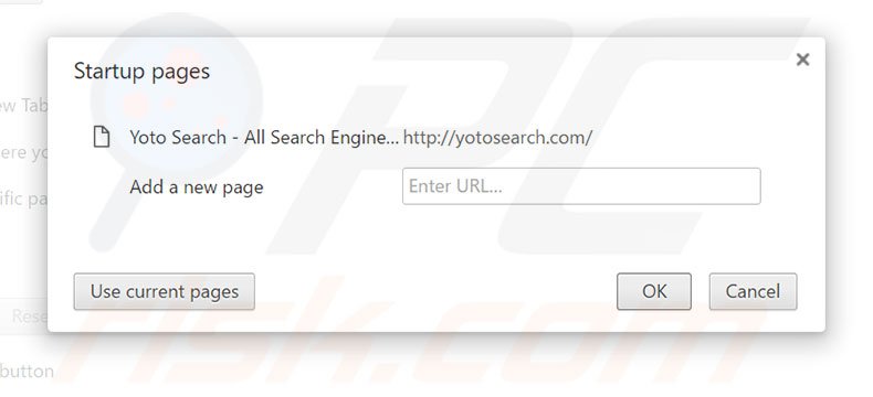 Removing yotosearch.com from Google Chrome homepage
