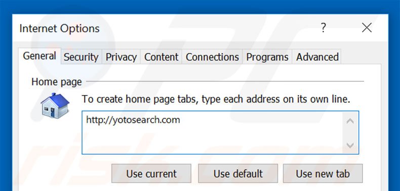 Removing yotosearch.com from Internet Explorer shortcut target step 2
