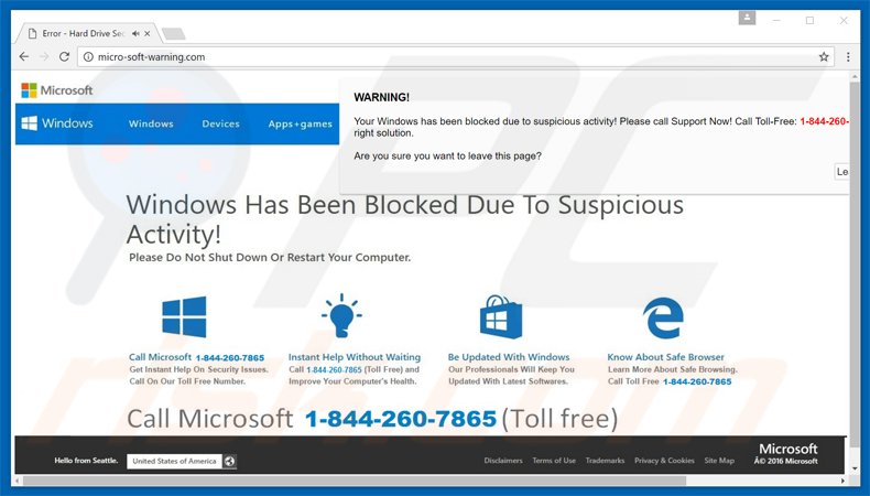 your system might be infected scam - second pop-up