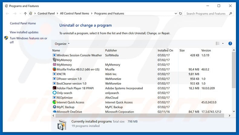 Your Computer Has Been Infected With Virus adware uninstall via Control Panel