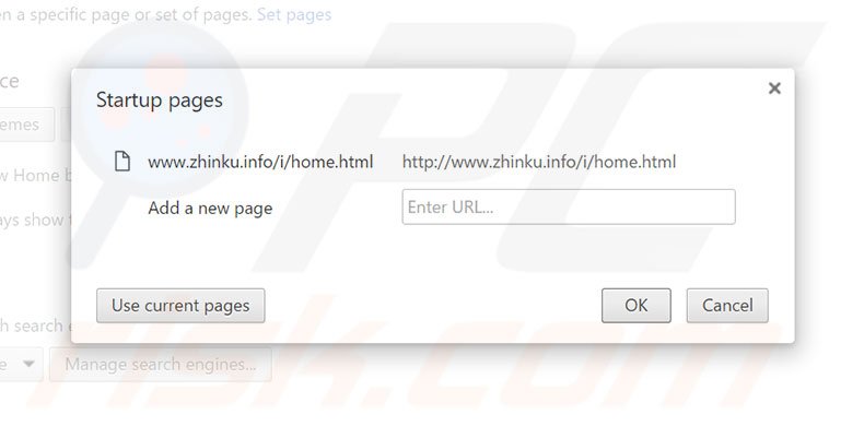 Removing zhinku.info from Google Chrome homepage
