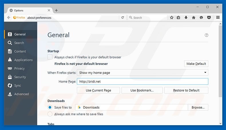 Removing zridi.net from Mozilla Firefox homepage