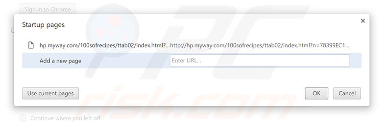 Removing hp.myway.com from Google Chrome homepage