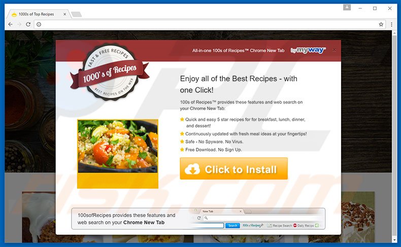 Website used to promote 100sofRecipes browser hijacker