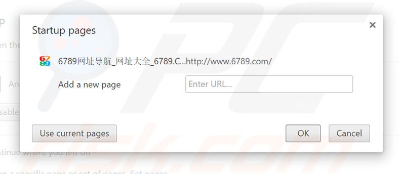 Removing 6789.com from Google Chrome homepage