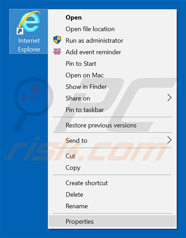 Removing 6789.com from Internet Explorer shortcut target step 1