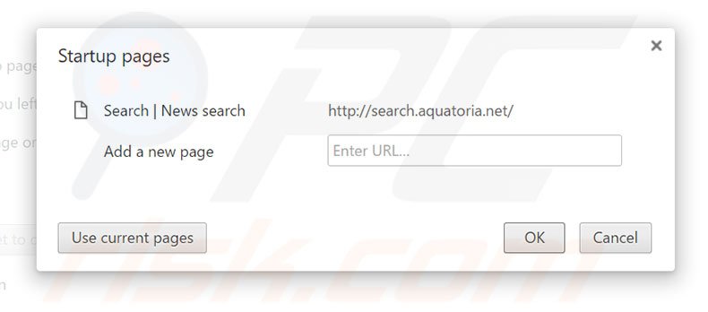 Removing search.aquatoria.net from Google Chrome homepage