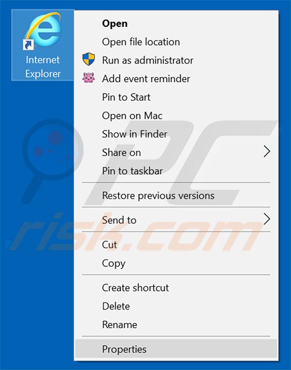 Removing beleelashoppersearch.com from Internet Explorer shortcut target step 1