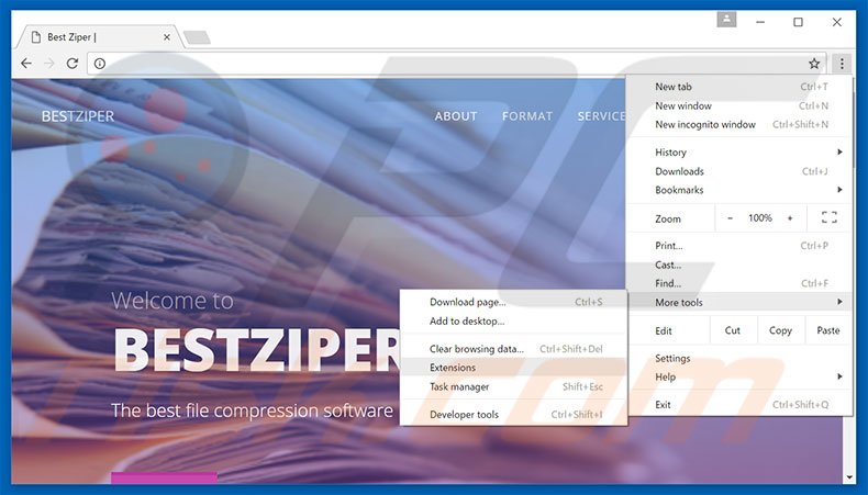 Removing BestZiper  ads from Google Chrome step 1