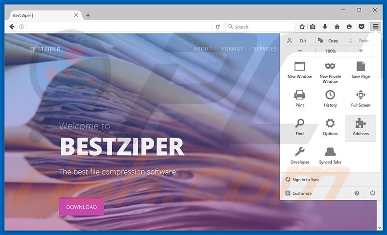Removing BestZiper ads from Mozilla Firefox step 1