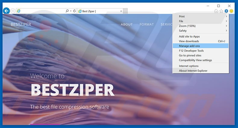 Removing BestZiper ads from Internet Explorer step 1