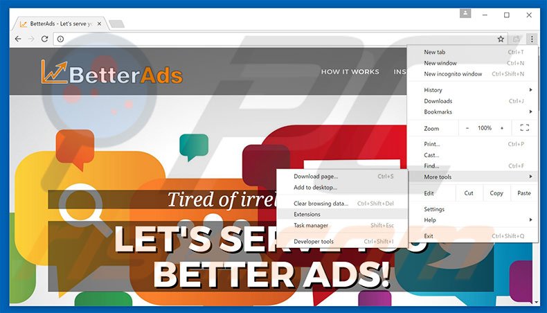 Removing BetterAds  ads from Google Chrome step 1