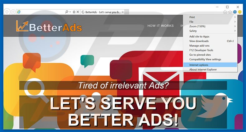 Removing BetterAds ads from Internet Explorer step 1