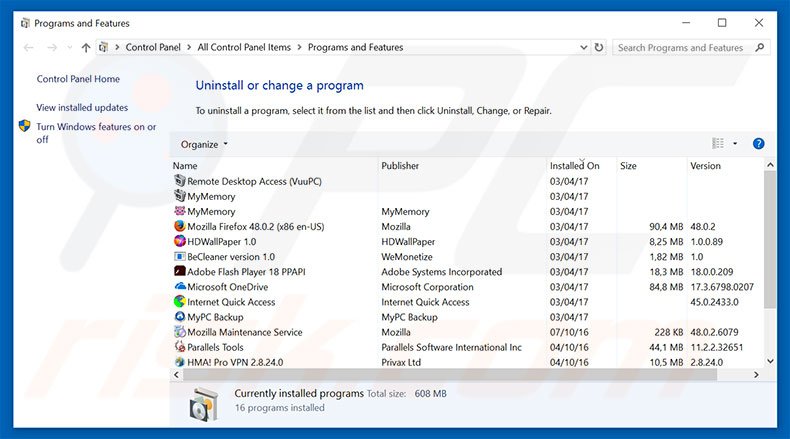 BetterAds adware uninstall via Control Panel