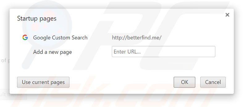 Removing betterfind.me from Google Chrome homepage