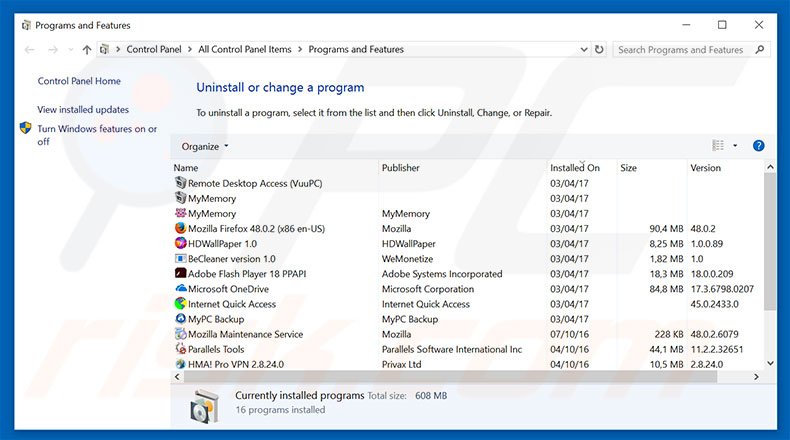 chromesearch1.info browser hijacker uninstall via Control Panel