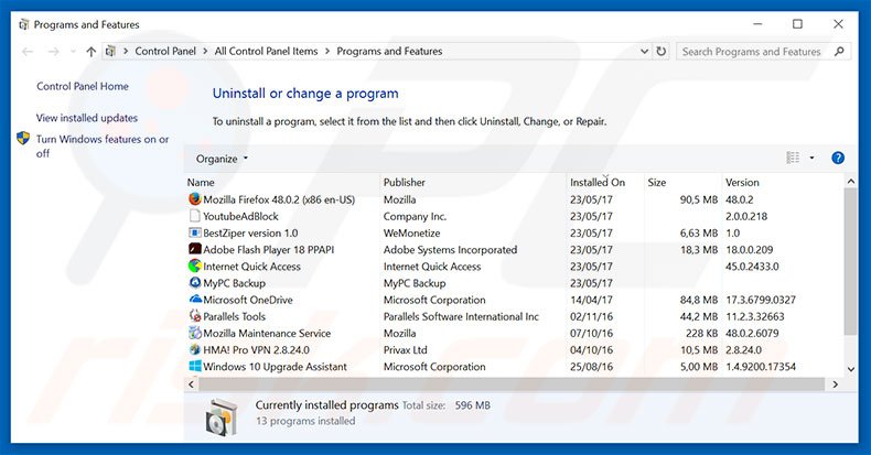 cleanserp.net browser hijacker uninstall via Control Panel