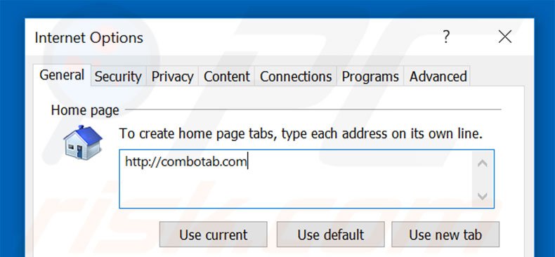 Removing combotab.com from Internet Explorer homepage