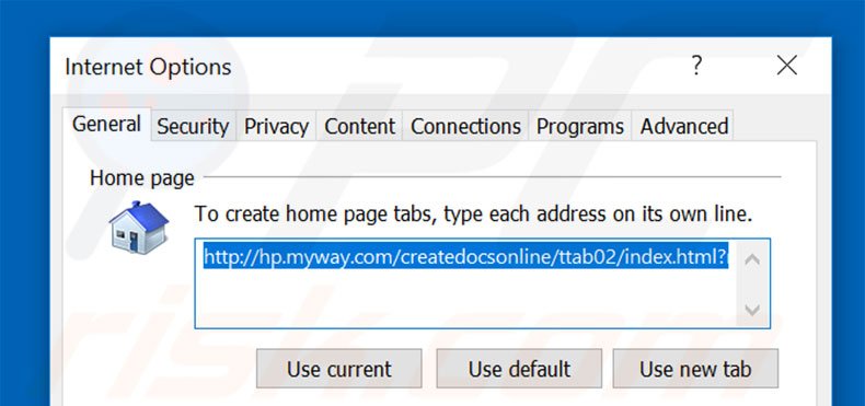 Removing hp.myway.com from Internet Explorer homepage