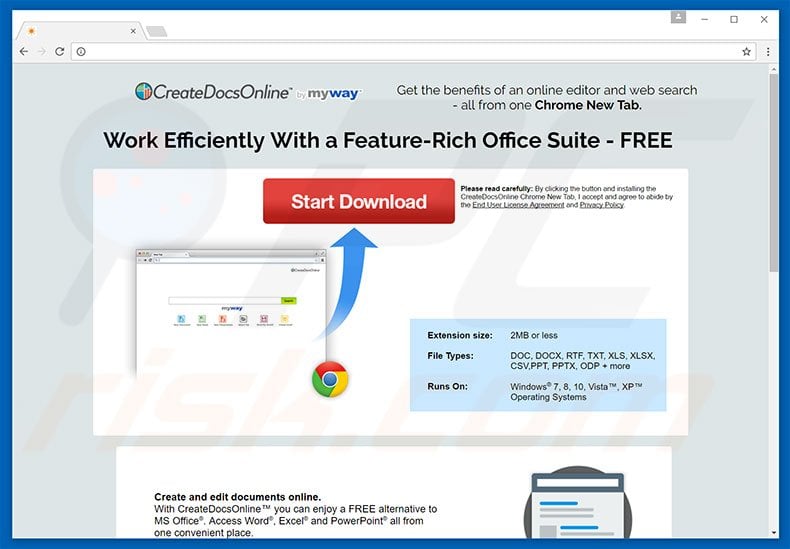 Website used to promote CreateDocsOnline browser hijacker