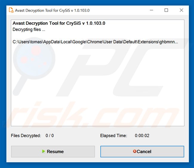 crysis ransomware decrypter by Avast