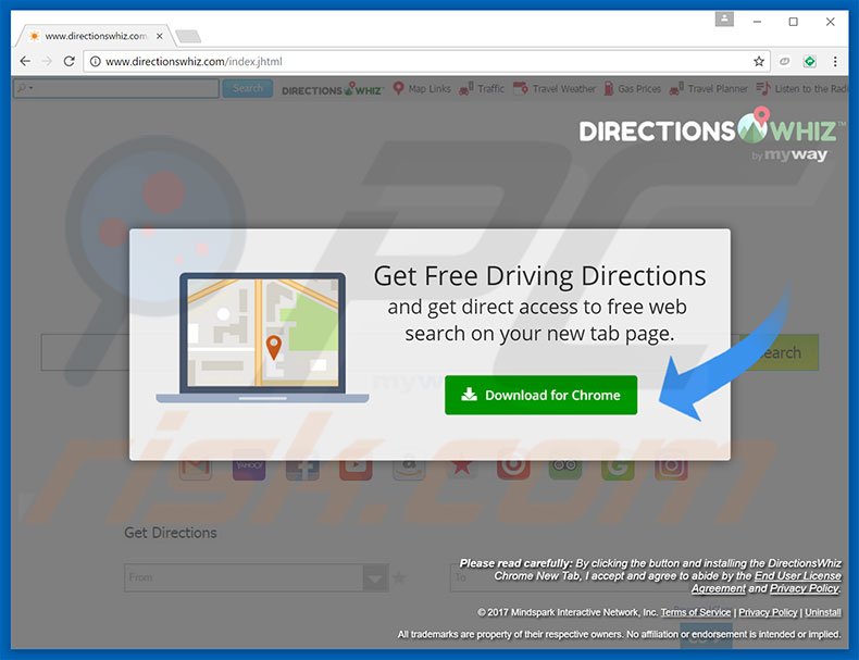 Website used to promote DirectionsWhiz browser hijacker