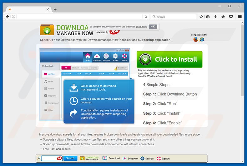 Website used to promote DownloadManagerNow browser hijacker