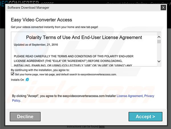 Official Easy Video Converter Access browser hijacker installation setup