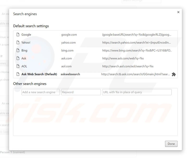 Removing hp.myway.com from Google Chrome default search engine